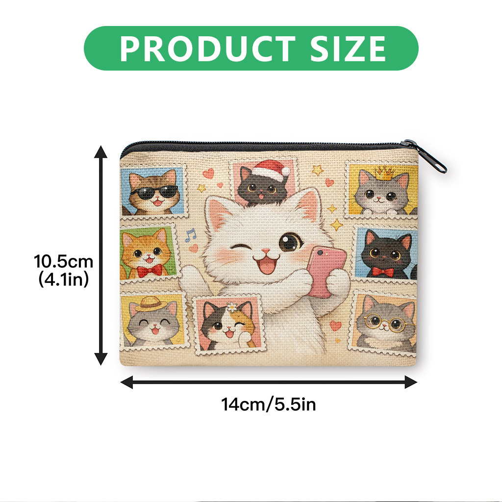 TEMU 【商品名】コインパース、可愛い猫が写真を撮るプリント コインパース、ポーチ、バッグ、万能メイクアップバッグ、イヤホンとティック、丈夫、洗濯可能、軽量で実用的なギフト