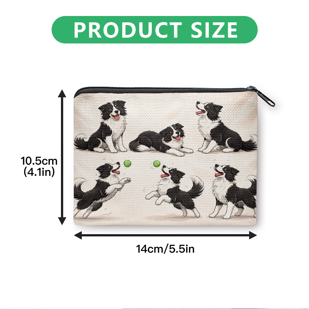 TEMU Border Collie Print Zipper Coin Purse Suitable For And, Machine Washable Pouch With Border Collie, Lightweight Clutch Bag For Makeup, Earphones,