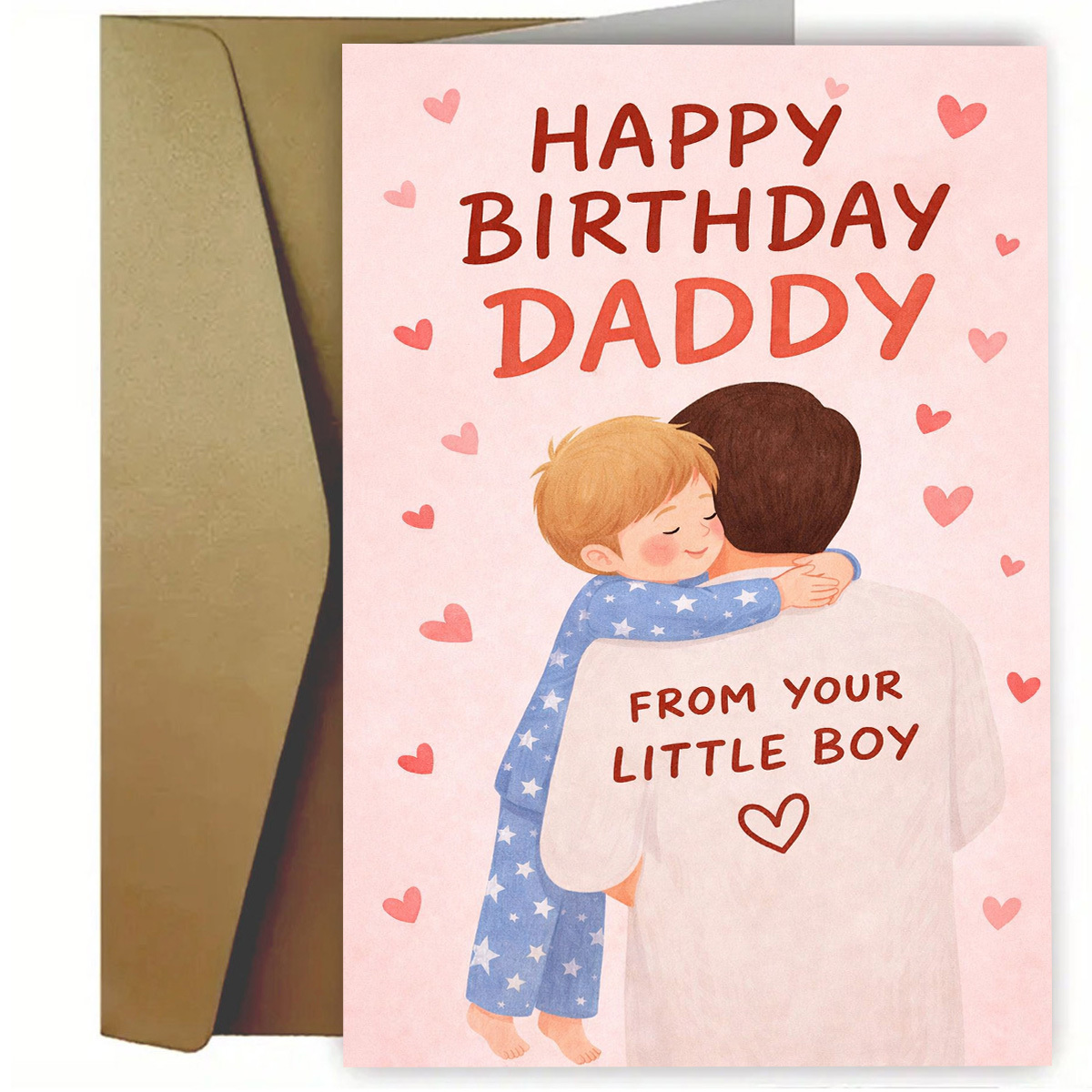 TEMU 1pc Cute For Dad Birthday Card Happy Birthday For Daddy From Your Little Boy Hugging Hearts Illustrations Card, Perfect For Dad, Birthday Card