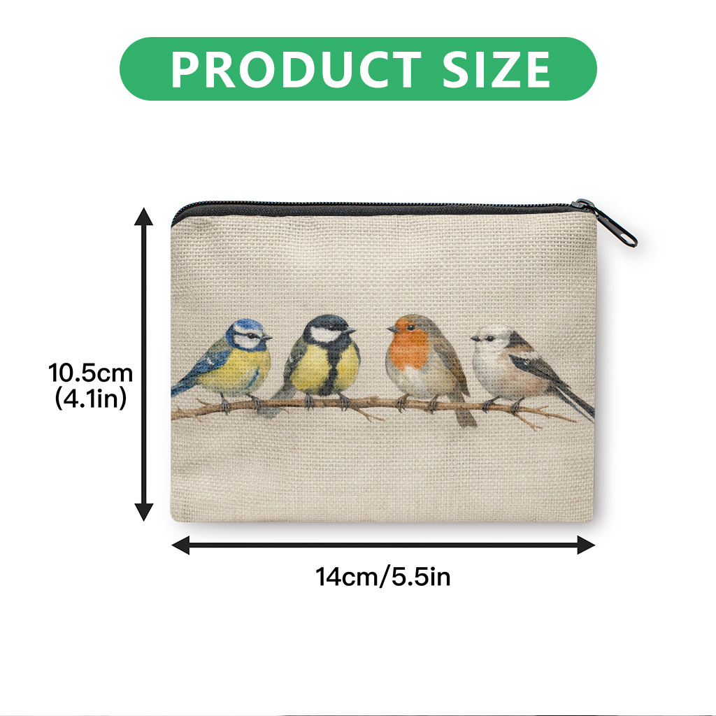 TEMU Coin Purse 1pc, Birds Perched On Branch Print Coin Purse, Zipper Pouch, Clutch Bag, Versatile Makeup Bag, Earphone And Lipstick Organizer,