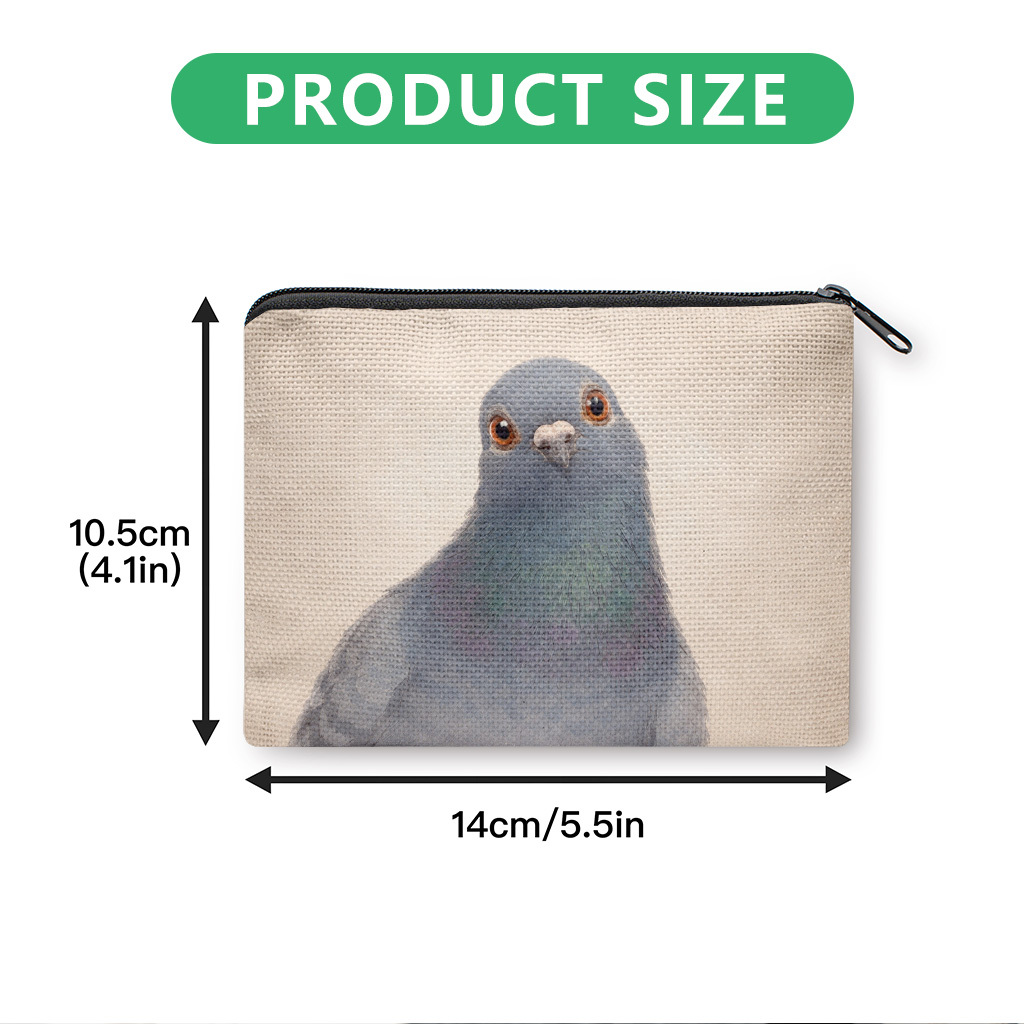 TEMU Coin Purse, Illustration Of A Pigeon Print Coin Purse, Zipper Pouch, Clutch Bag, Versatile Makeup Bag, Earphone And Lipstick Organizer, Durable,