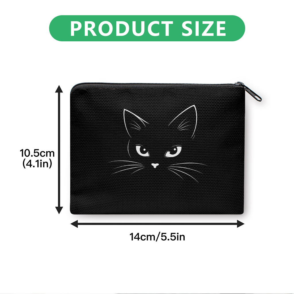 TEMU Coin Purse 1pc, Black Cat Silhouette Print Coin Purse, Zipper Pouch, Clutch Bag, Versatile Makeup Bag, Earphone And Lipstick Organizer, Durable,