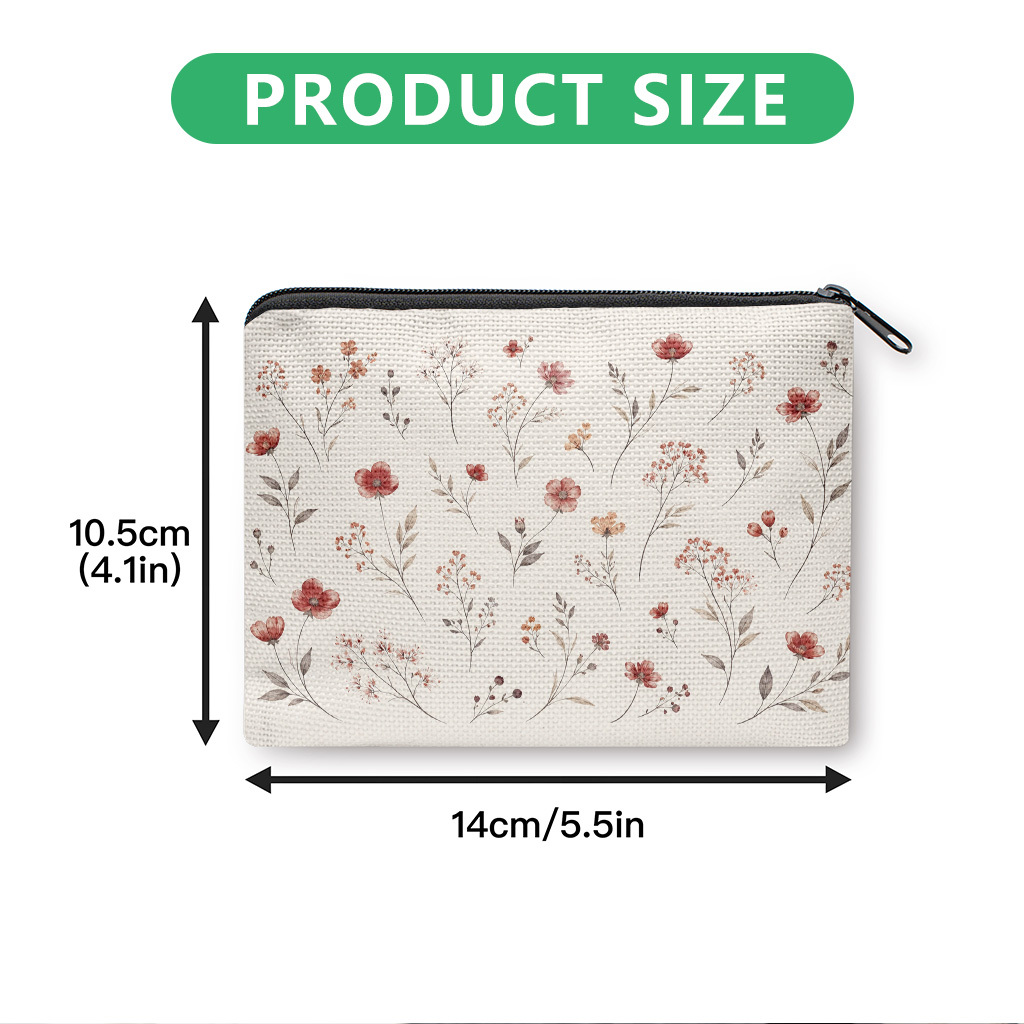 TEMU Porte-monnaie, Ensemble imprimé floral dessiné à , Pochette à fermeture éclair, Sac à main, Trousse de Cosmétique polyvalente, Organisateur