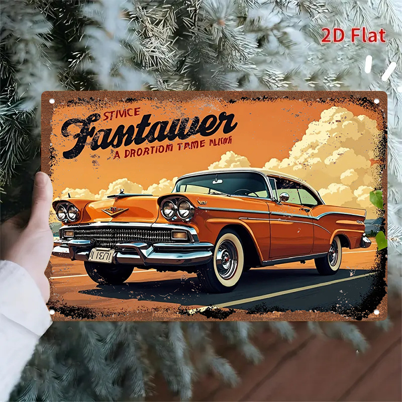 TEMU 2d Flat - 1pc 2d[flat] Metal Sign Retro Car Tin Painting, 8x12 Inches/20x30 Cm, Suitable For Living Room, Garage Or Office Decoration, A