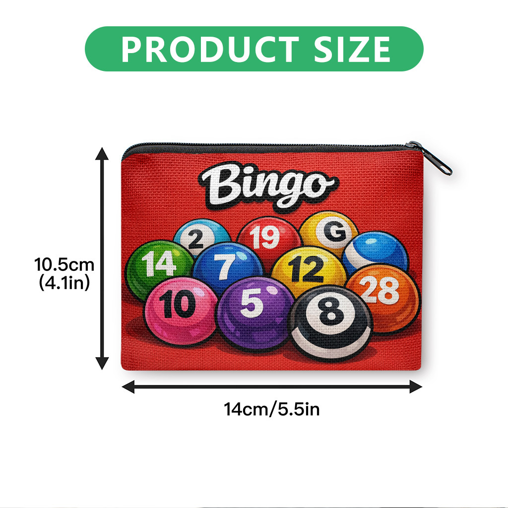 TEMU Bingo Print Zipper Coin Purse Suitable For And, Durable Washable Fabric Pouch With Bingo, Lightweight Clutch Bag For Lipstick, Earphones, Makeup
