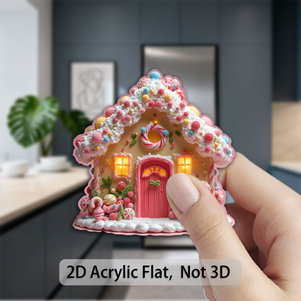 TEMU Aimant Maison en Pain d'Épices 1 pièce avec Porte Rouge et en Sucre - Doux, Convient pour Décorations de Noël, Ornement Ovale en Acrylique de