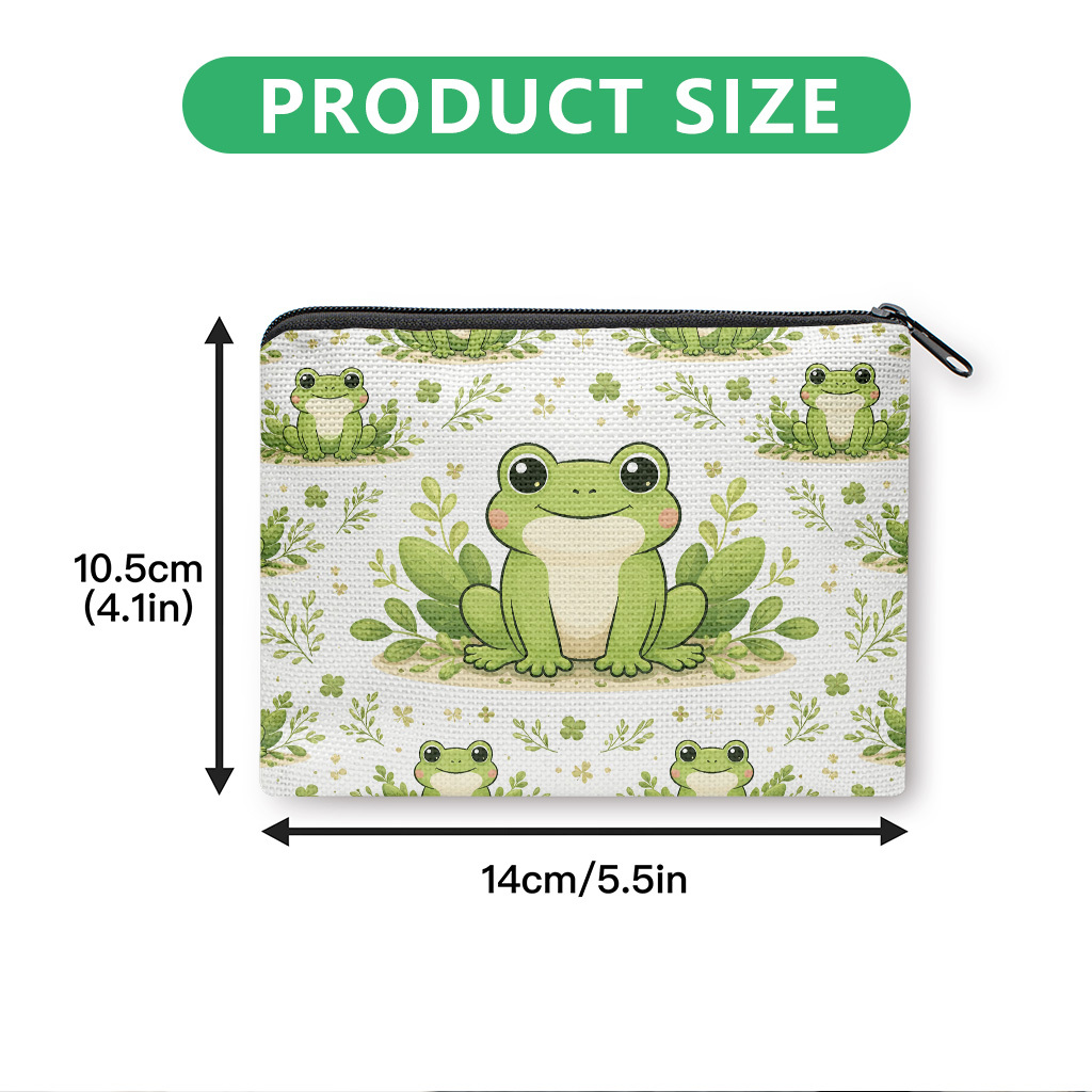 TEMU Frog & Foliage Print Zipper Coin Purse Suitable For And, Frog-themed Clutch Bag With Design, Machine Washable Pouch For Lipstick, Earphones,