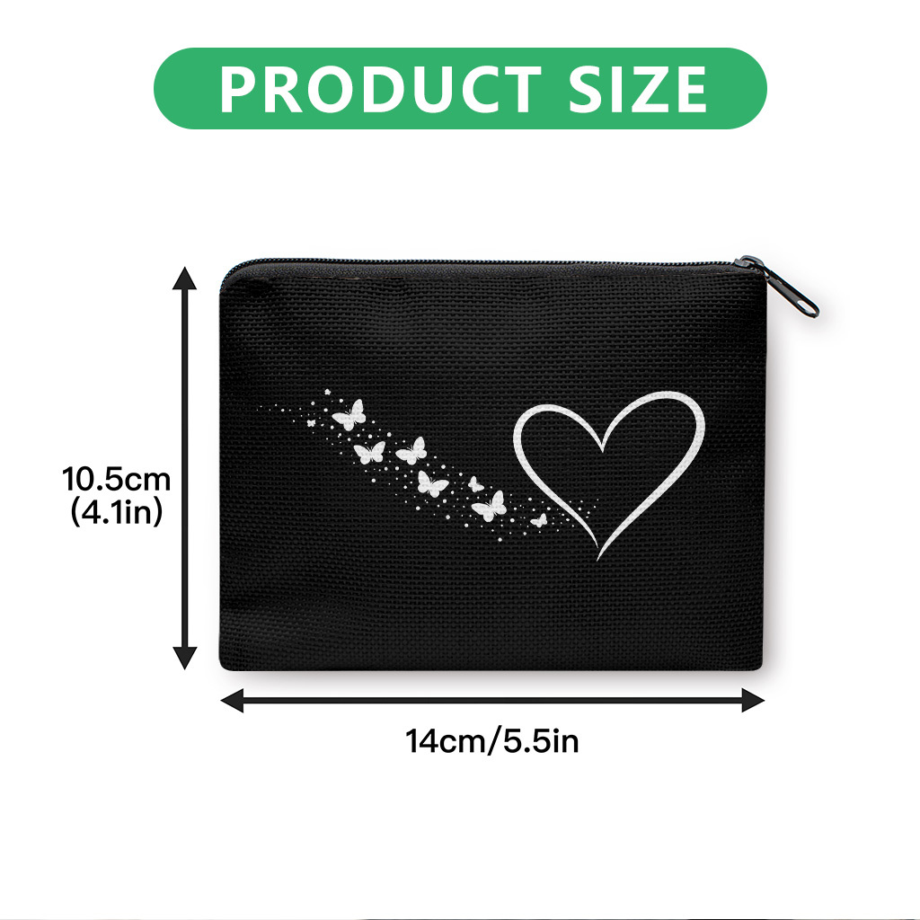 TEMU Porte-monnaie, Papillons avec imprimé cœur, Pochette à fermeture éclair, Sac de soirée, Trousse de Cosmétique polyvalente, Organisateur
