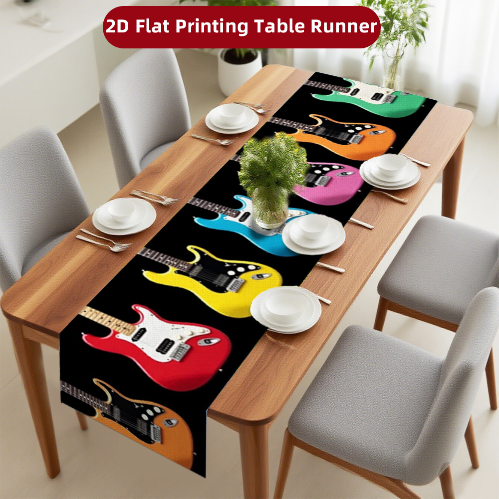 TEMU Electric Guitar Table Runner - Thickened Wear-resistant Polyester Suitable For Modern Minimalist Decor, Colorful Music-themed Dining Table,