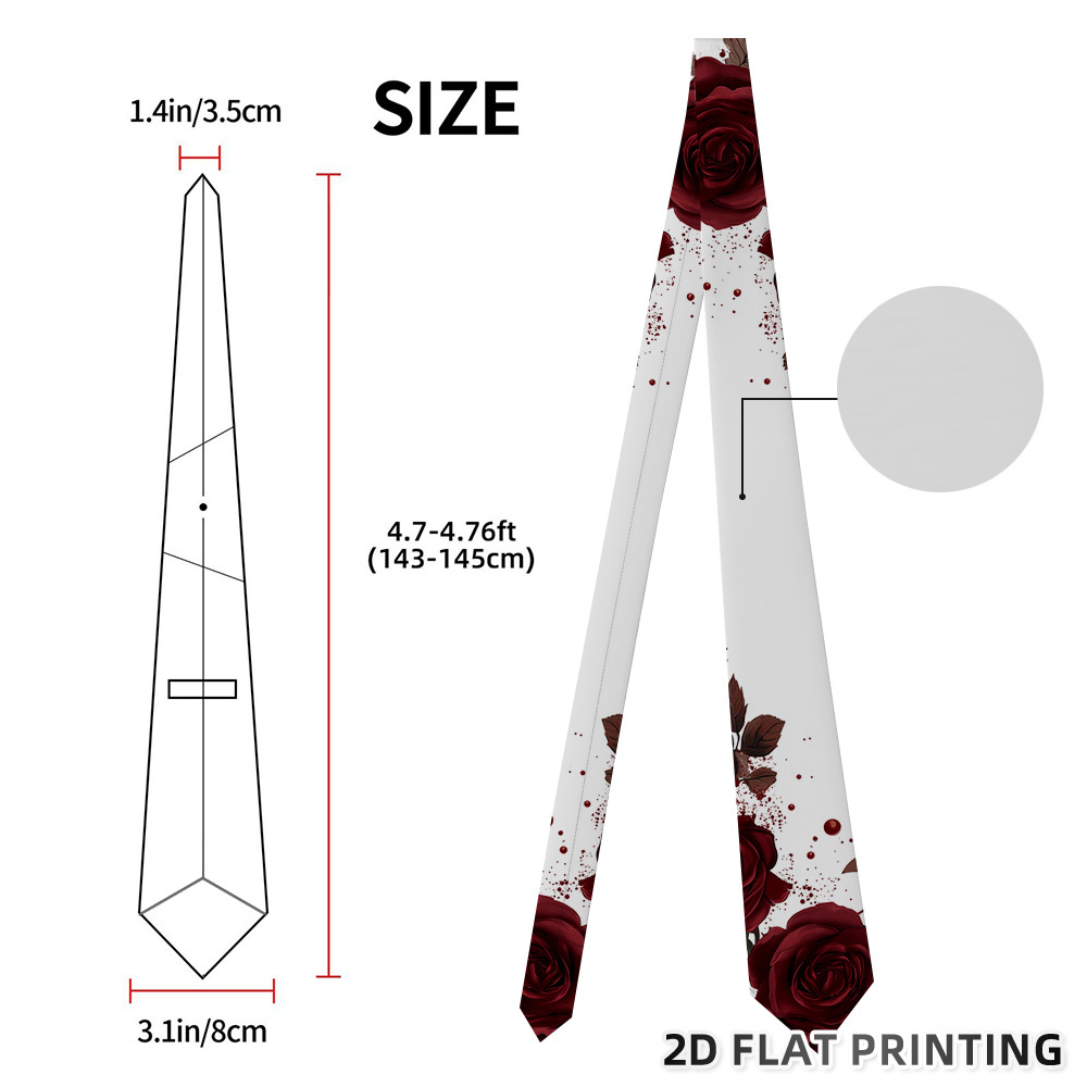 TEMU 1pc Fashion Red Roses And Brown Leaves Print Trendy Neck Tie Cocktail Events, Evening , Seasonal And Private Gatherings, Fashionable Silhouette