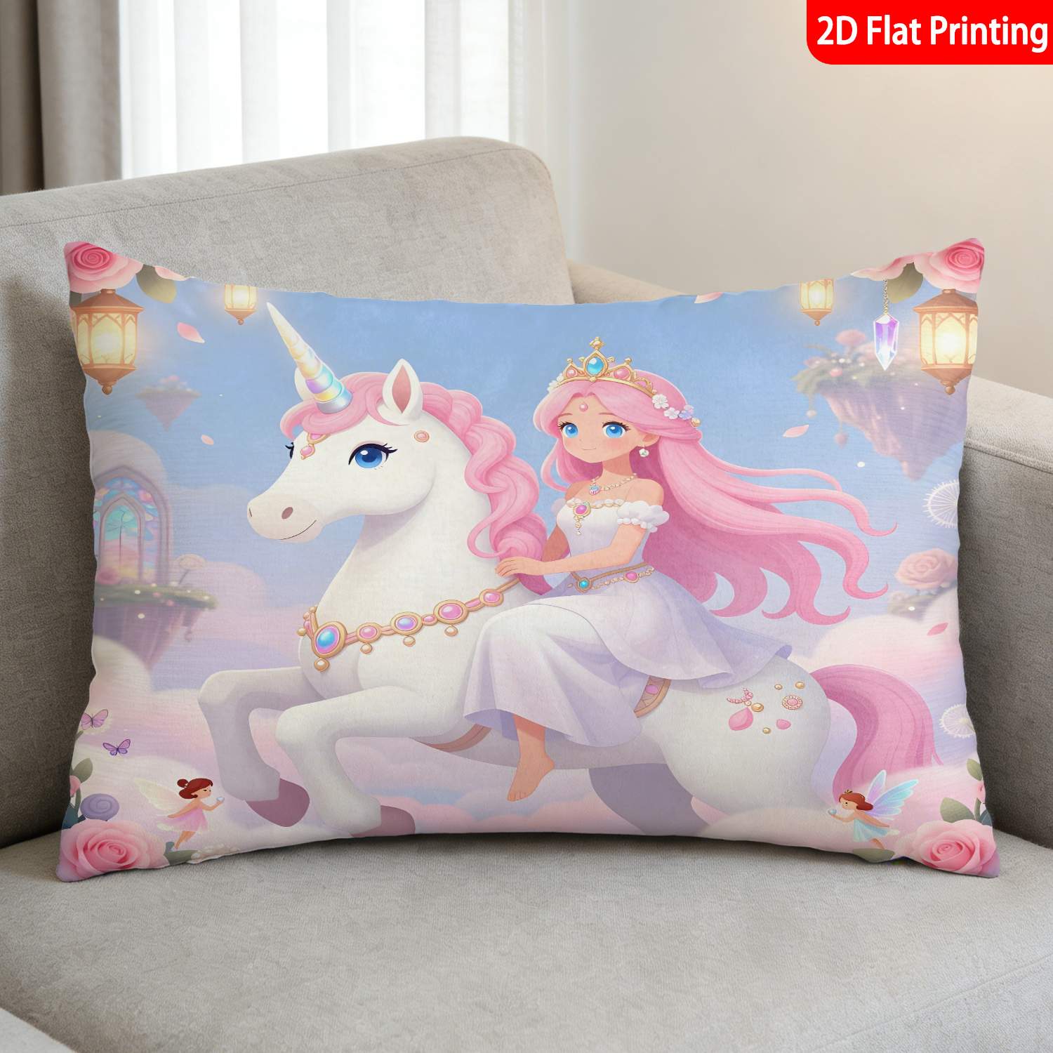 TEMU 1pc Pillowcase, (pillow Inserts Not Included) 2d Flat Print Product Printing Unicorn Princess , Ideal For Home Decoration, Stylish Pillow Covers