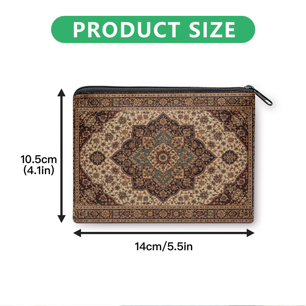 TEMU Porte-monnaie, Porte-monnaie à motif de tapis géométrique complexe, Pochette à fermeture éclair, Sac à main, Trousse de Cosmétique polyvalente,
