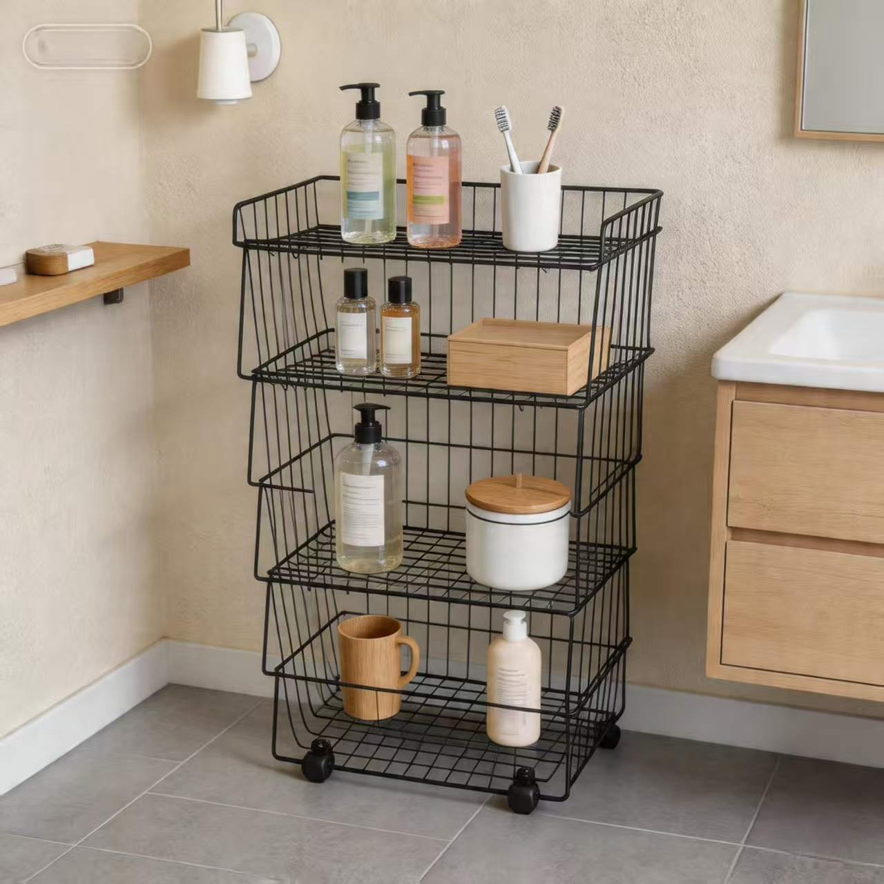 kitchen shelf floor multi layer trolley basket vegetable basket storage artifact bathroom storage crevice mobile countertop large capacity layered storage thickened steel suitable for kitchen bathroom laundry room utility room standing shelf Product details 2