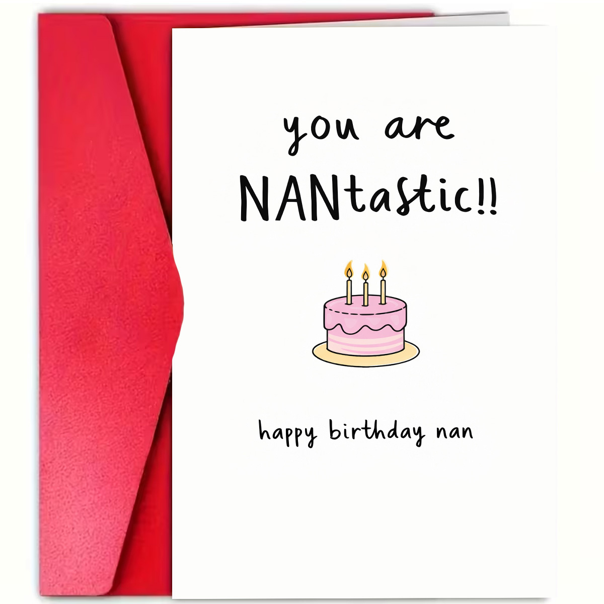 TEMU 1pc Cute Birthday Greeting Card For Nan, You Are Nantastic, Pink Cake With Candles, Grandma, Minimalist Text And Illustration Birthday Card.