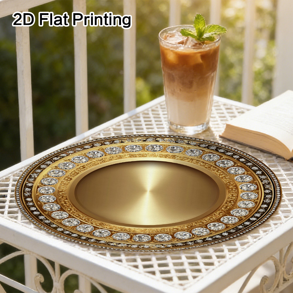TEMU 6pcs Elegant Round Placemats Suitable For Home Kitchen Party Decor, Luxury Table Mats With Circle, Fabric For Everyday Dining, Hand Washable