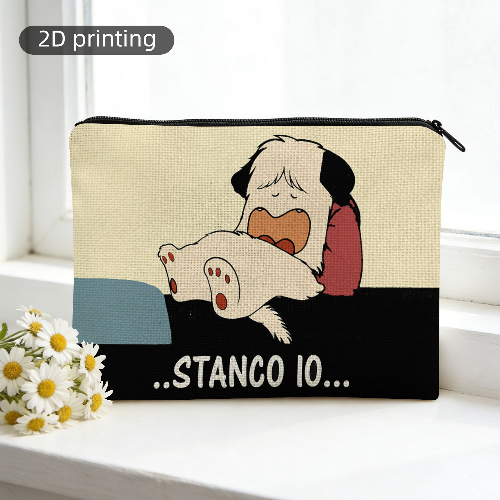 TEMU 2d Flat 1pc 2d Printed Cosmetic Bag, For Dogs Sleeping, Tired, Text Stanco Io..., With Zipper Closure, Lightweight Toiletry Bag, Storage Bag,