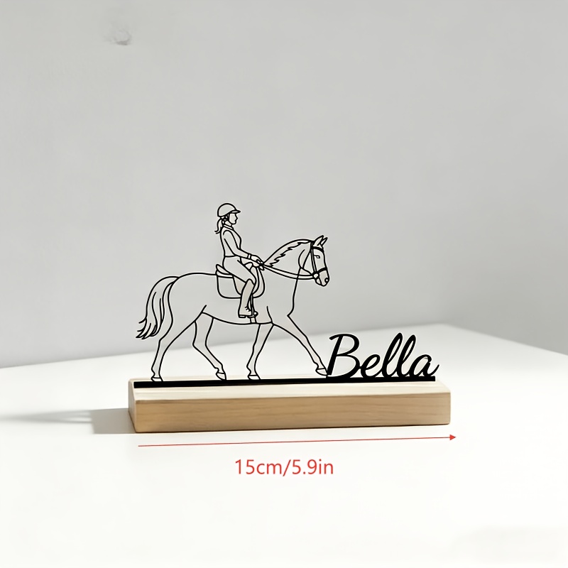 TEMU Personalized Equestrian Theme Desktop Decoration, Custom Cowboy Girl Nameplate, Horse Riding Theme Office Desk Ornament, Gift For , Wooden Base