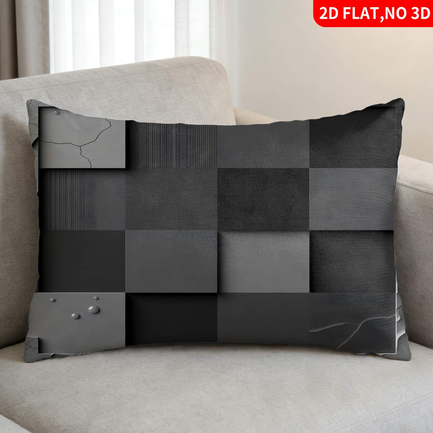 TEMU 1pc Pillowcase, (pillow Inserts Not Included) 2d Flat Print Abstract Geometric Pattern Printing And Black Gray Color, Ideal For Home Decoration,