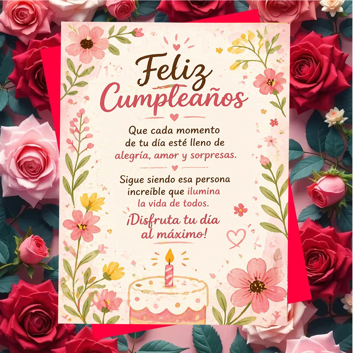 TEMU 1 juego (un sobre y una tarjeta) Tarjeta de floral rosa con texto en español, para ella, papel de calidad, sobre o opcional, tarjeta creativa.