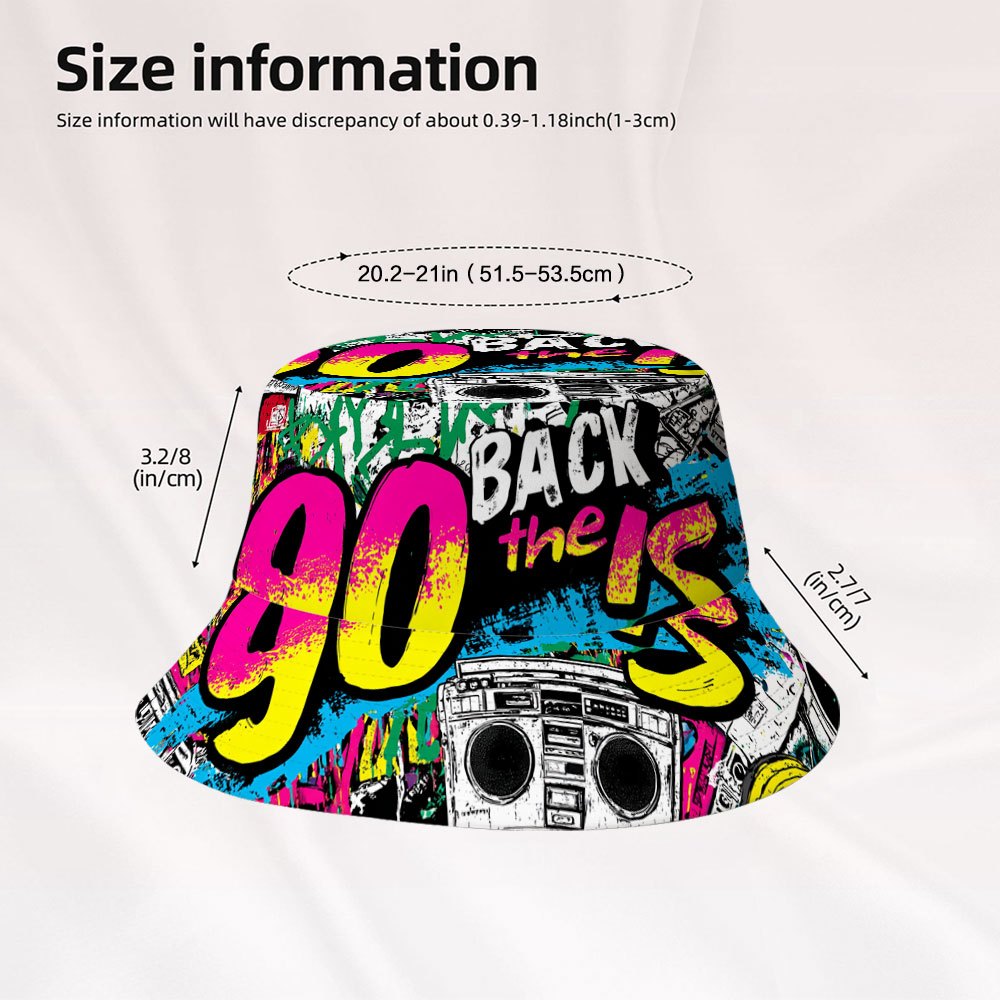 TEMU 1pc Retro 90s Graffiti Theme Printed Hat For Men, Featuring Lightweight Wide Brim, Washable Material And Foldable Structure. This Versatile Hat