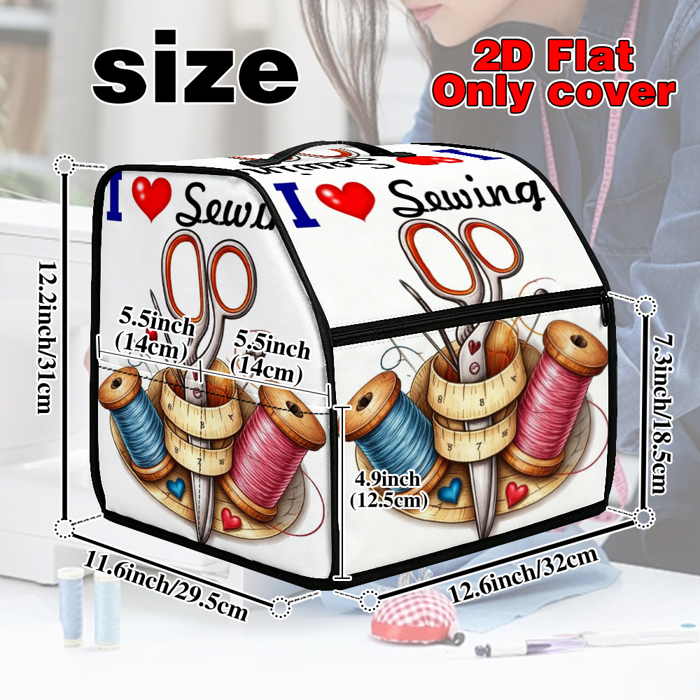 TEMU 2d Flat, 1pc Serger Cover With Storage Bag, Sewing Tools With Threads Pattern Vintage Sewing Machine Cover, With Zippered Pocket & Top Handle
