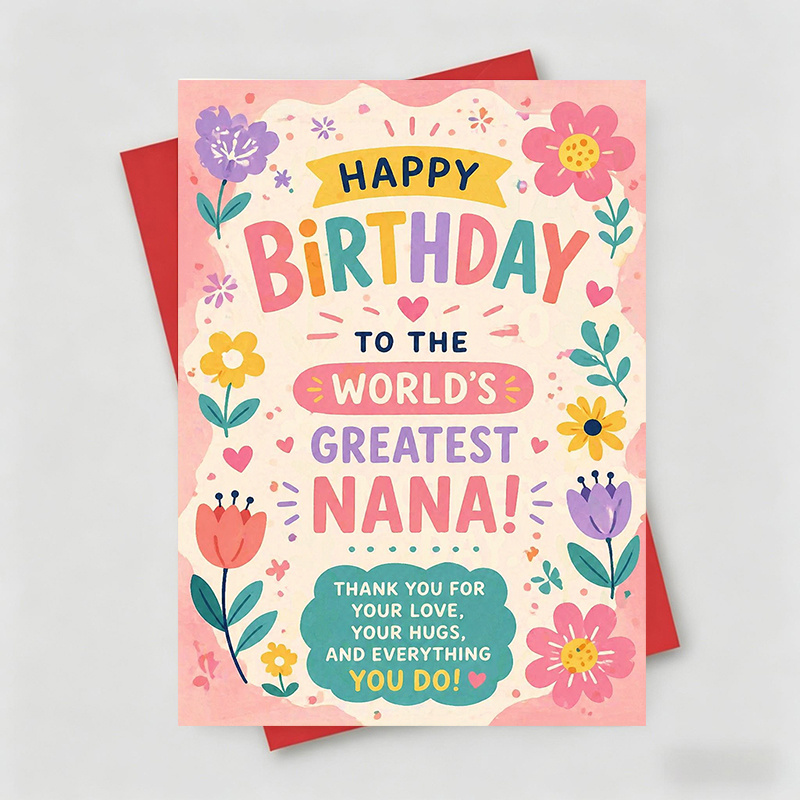 TEMU 1 Greeting Card + 1 Envelope Birthday Card, Colorful Floral Illustration And Message, "happy Birthday To The ", Perfect For , Birthday, Pastel