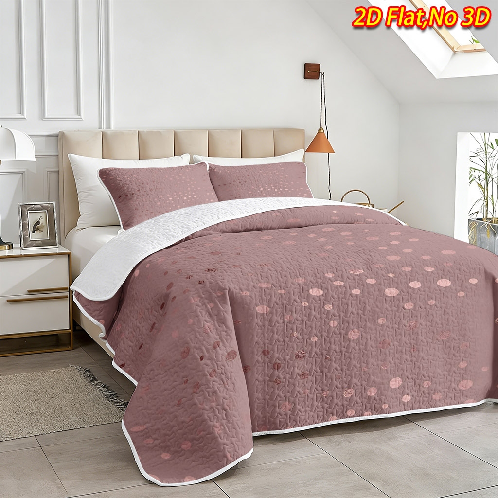 TEMU 2/3pcs 2d Flat New Style Mung Bean Pink Polka Dot Themed Bedspread Set, 1*bedspread   1/2*pillowcases, No Filler, Breathable Cooling Quilt