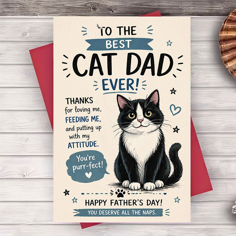TEMU Greeting Card Best Cat Dad Ever Funny Card For Father's Day Gift From For Home Office Decor