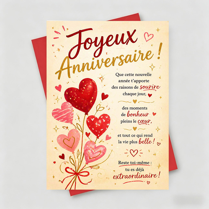 TEMU 1 Carte de vœux + 1 Enveloppe, Carte d'anniversaire et , Bouquet de ballons de cœur et vœux , "Vous êtes déjà ", Convient pour un ami, un ou un