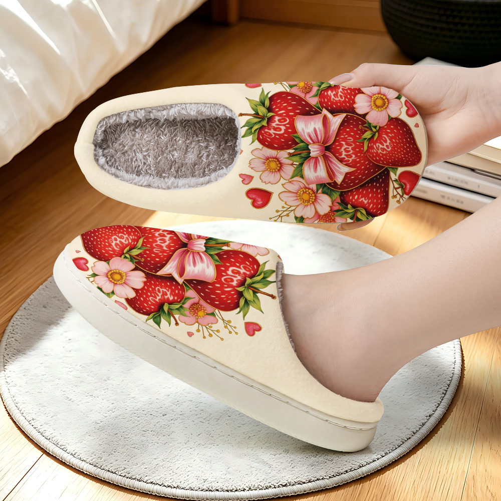 TEMU [printed Design-not Textured]- With Pink Small Flowers And Heart Bow Print And Fashionable Home Slippers, Fashionable Printed Slippers, Unisex ,