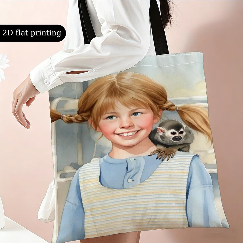 TEMU 1pc Pipi Pattern Printed Women's Tote Bag, Ladies Canvas Tote, Large Capacity Reusable Shopping Bag, Fits Ipad, Books, Water Bottle, Makeup Bag