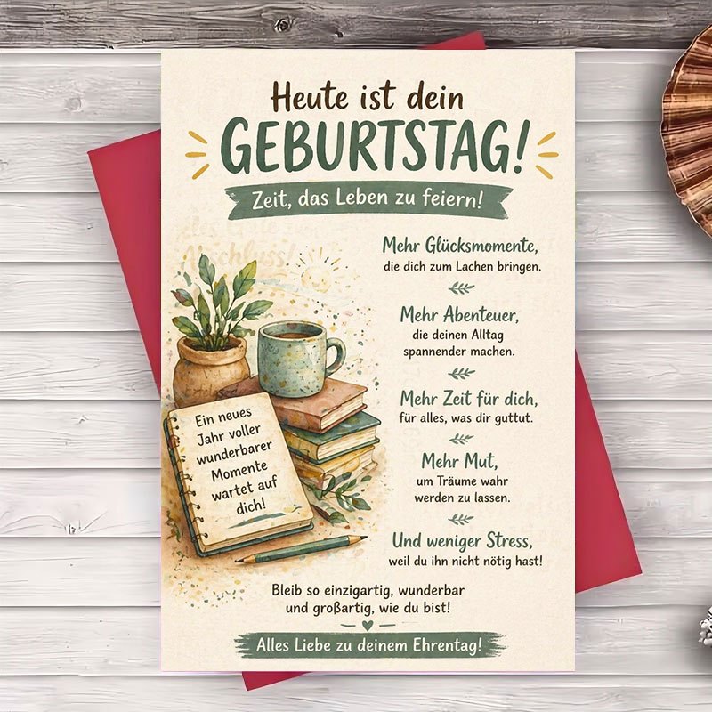 Image of 1 Envelope And 1 Greeting Card German Birthday Card For Friend Women Or Men With Adventure And Success Flat Greeting Card