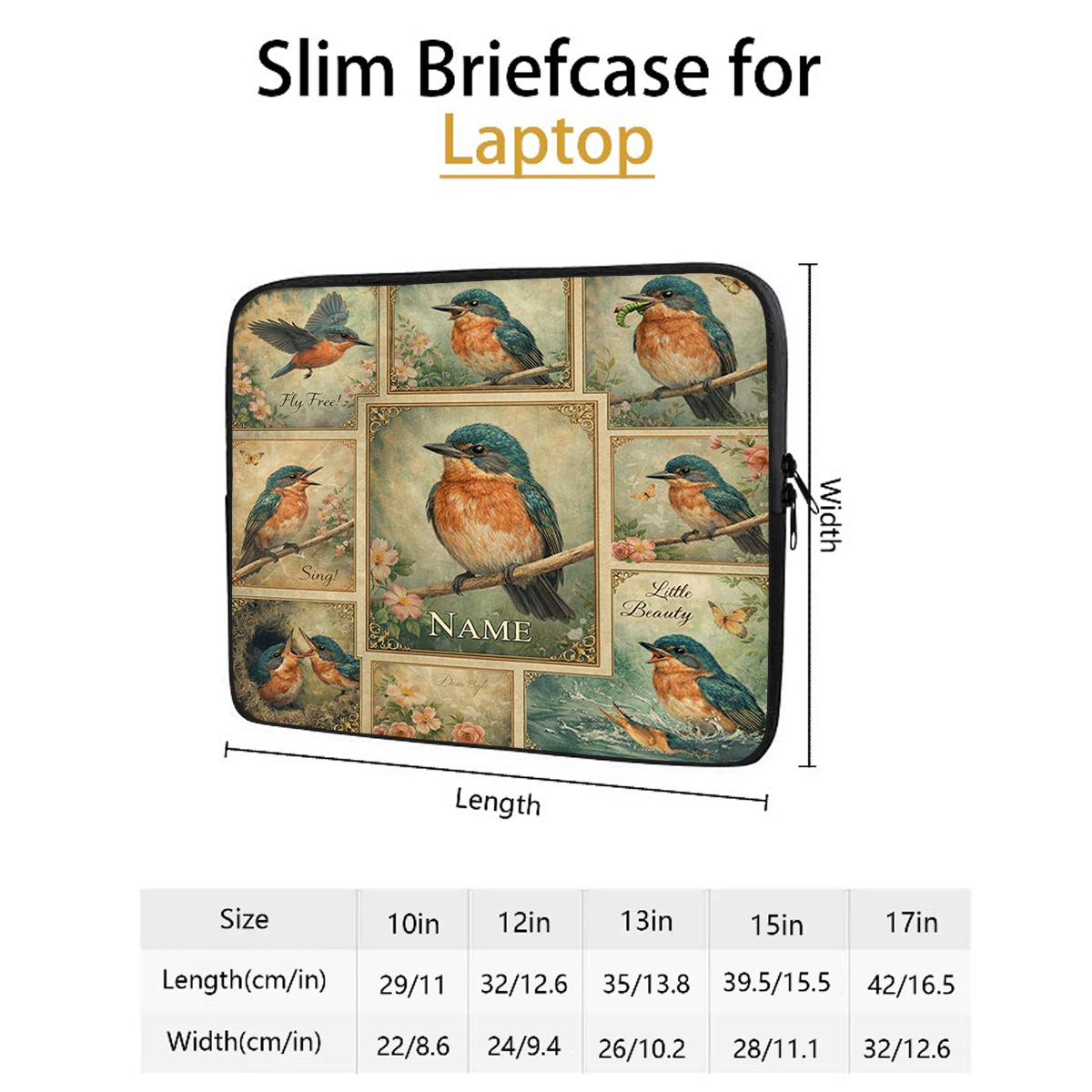 Customized Bluebird Collage Laptop Sleeve, Stylish & Protective