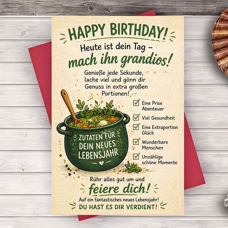 Image of 1 Envelope And 1 Greeting Card Funny German Birthday Card For Friend Coworker Or Family A New Year Of Joy And