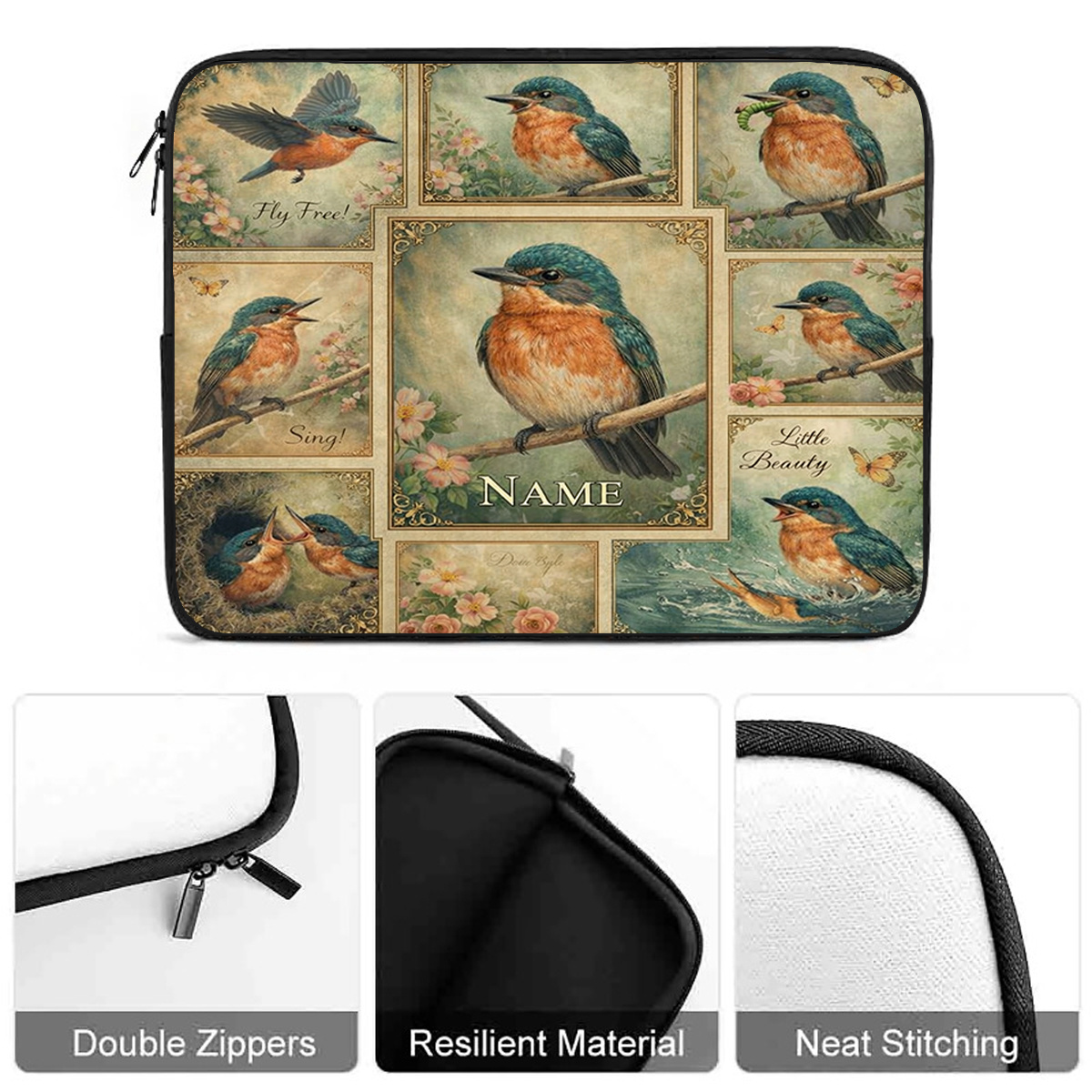 Customized Bluebird Collage Laptop Sleeve, Stylish & Protective