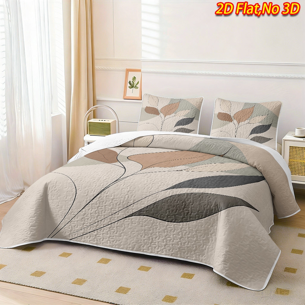 TEMU 2/3pcs 2d Flat New Morandi Simple Abstract Branch And Leaf Themed Bedspread Set, 1*bedspread   1/2*pillowcases, No Filler, Breathable Cooling
