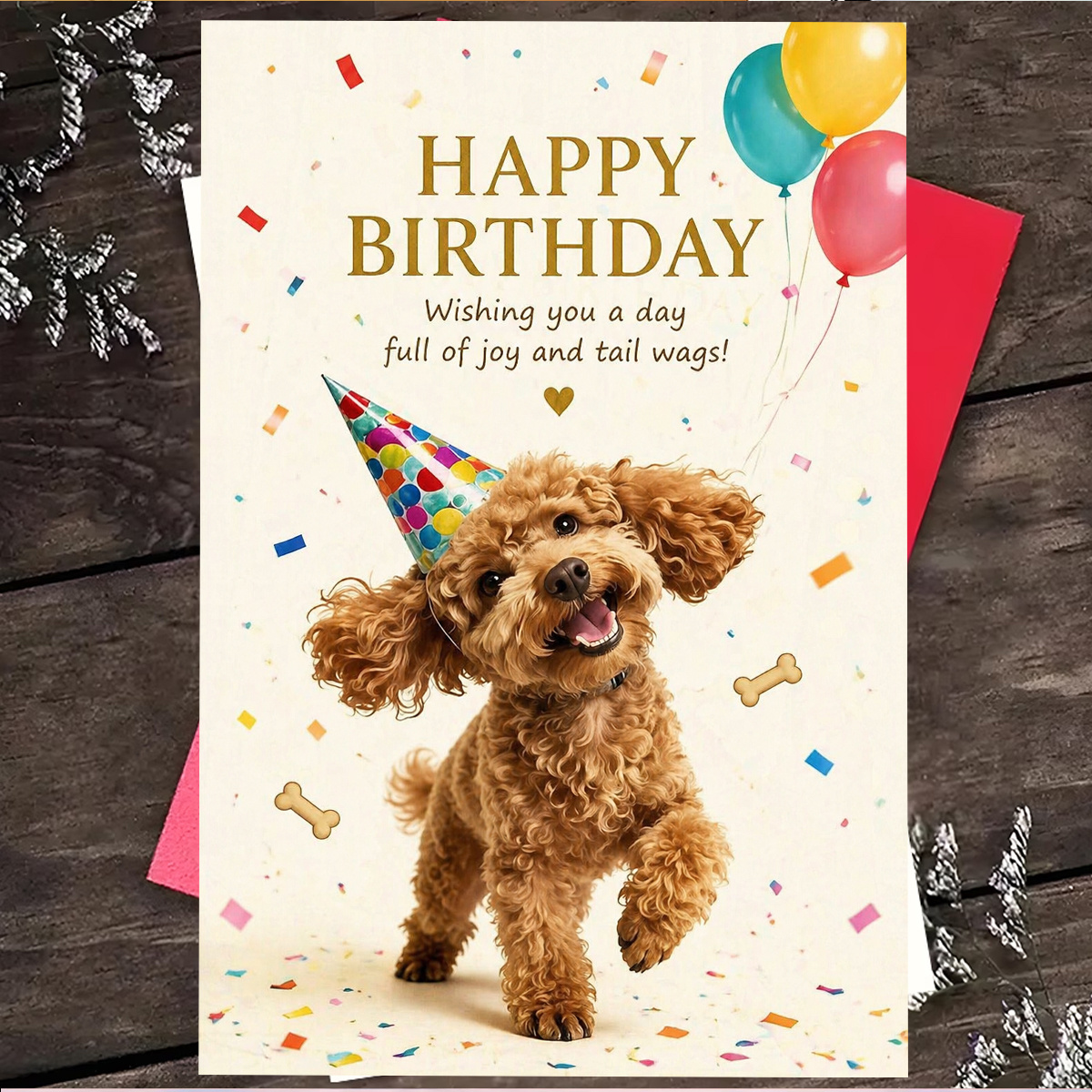 TEMU 1 Set (Une Enveloppe et une Carte) Carte d'Anniversaire , Joyeux Anniversaire, Chiot Joyeux avec et Ballons, Parfait pour des Chiens, Papier de