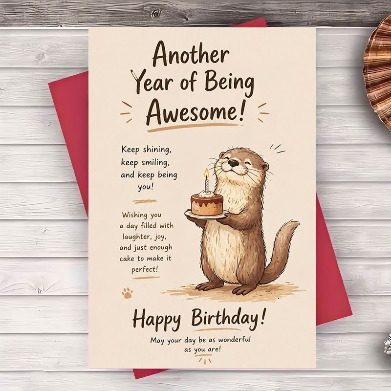TEMU 1 Envelope And 1 Greeting Card Funny Birthday Greeting Card For Friend With Otter Cake Design For Birthday Celebration