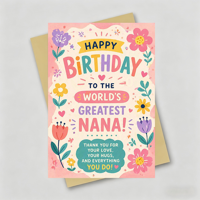 TEMU 1 Greeting Card + 1 Envelope Birthday Card, Colorful Floral Illustration And Message, "happy Birthday To The ", Perfect For , Birthday, Pastel
