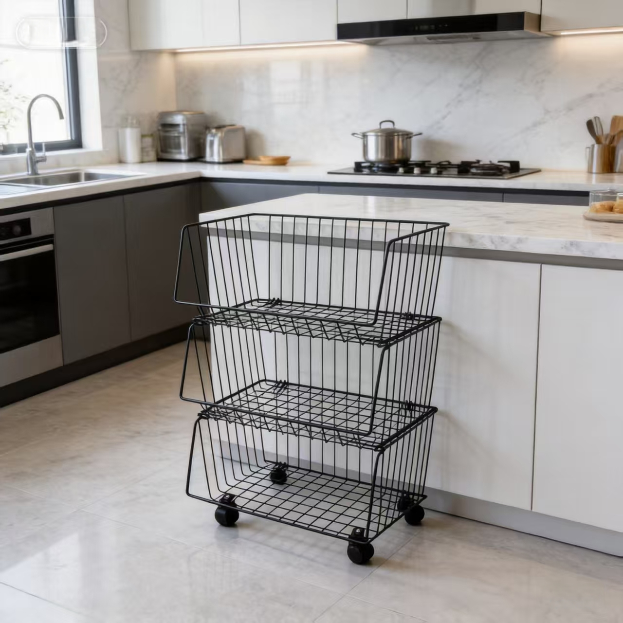 kitchen shelf floor multi layer trolley basket vegetable basket storage artifact bathroom storage crevice mobile countertop large capacity layered storage thickened steel suitable for kitchen bathroom laundry room utility room standing shelf Product details 1