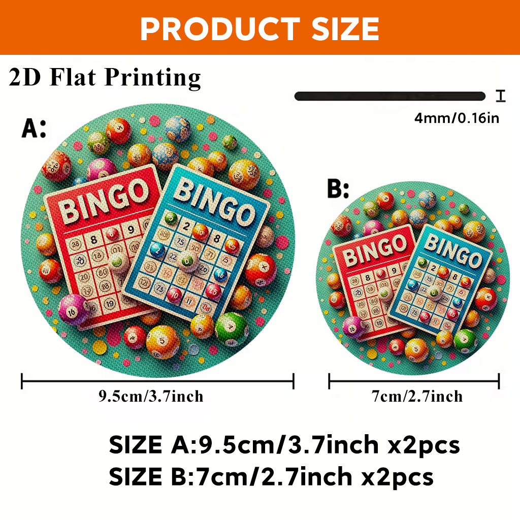 TEMU Lot de 2 dessous de verre absorbants en caoutchouc sur le thème du bingo, adaptés aux porte-gobelets de voiture et , tapis de gobelet lavables