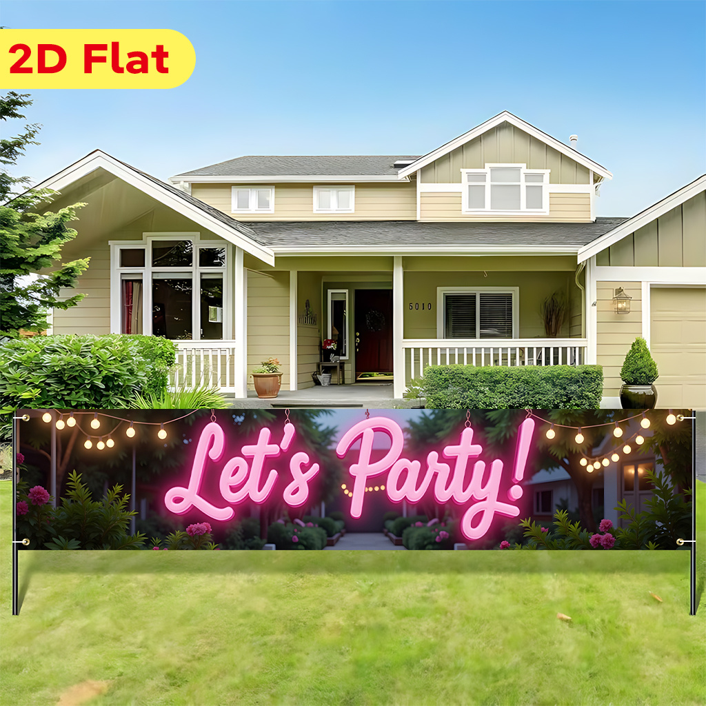 TEMU 2d Flat, 2d Flat Banner 1pc, Pink Neon Party Welcome Sign, Beautiful Large Yard Banner, Birthday Party Anniversary Celebration, Promotional