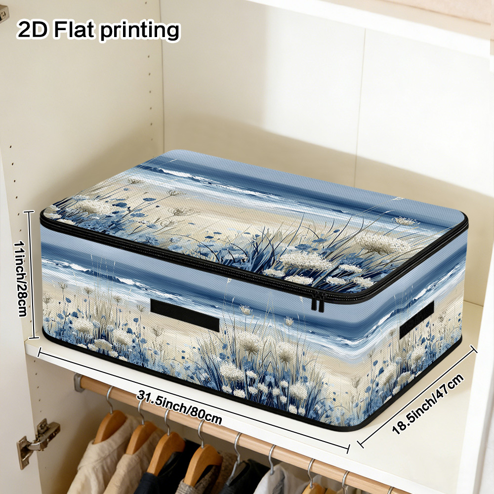 TEMU 1pc 2d Flat Beach View Printed Storage Box Featuring Zipper Seal, Great For Closet Organization, Seasonal Quilt Storage And Bed Bottom Storing.