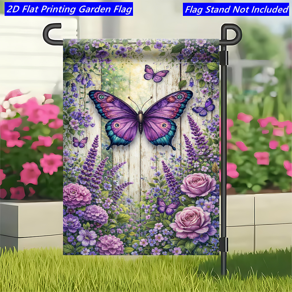 TEMU 2d Flat - 2d Flat Flag 1pc, Purple Sea Of Flowers, Floral Pattern Spring Summer Garden Flag, Suitable For Home Courtyard , A Warm Atmosphere