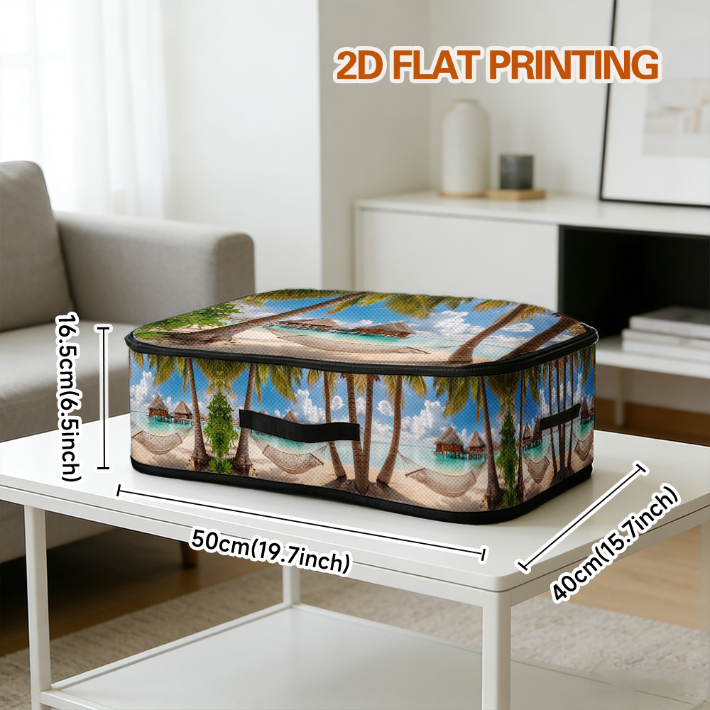 TEMU Impression planographique 2D, 1 boîte de rangement à motif de scène de hamac de plage , avec différentes tailles et grande , utilisée pour les