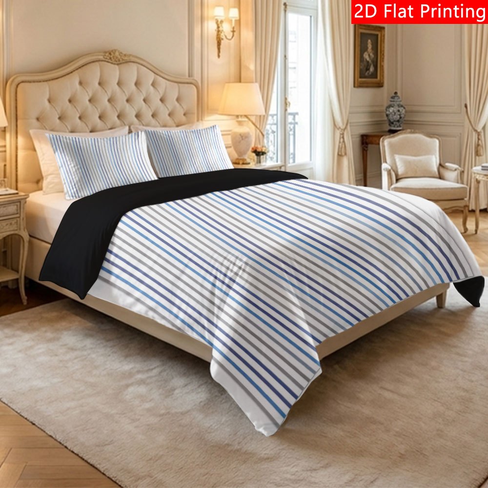 TEMU 2/3pcs Duvet Cover Set Gray Vertical Striped Pattern Print Fashion Bedding Soft And Skin-friendly Quilt Cover Set Use 1 Duvet Cover   1/2