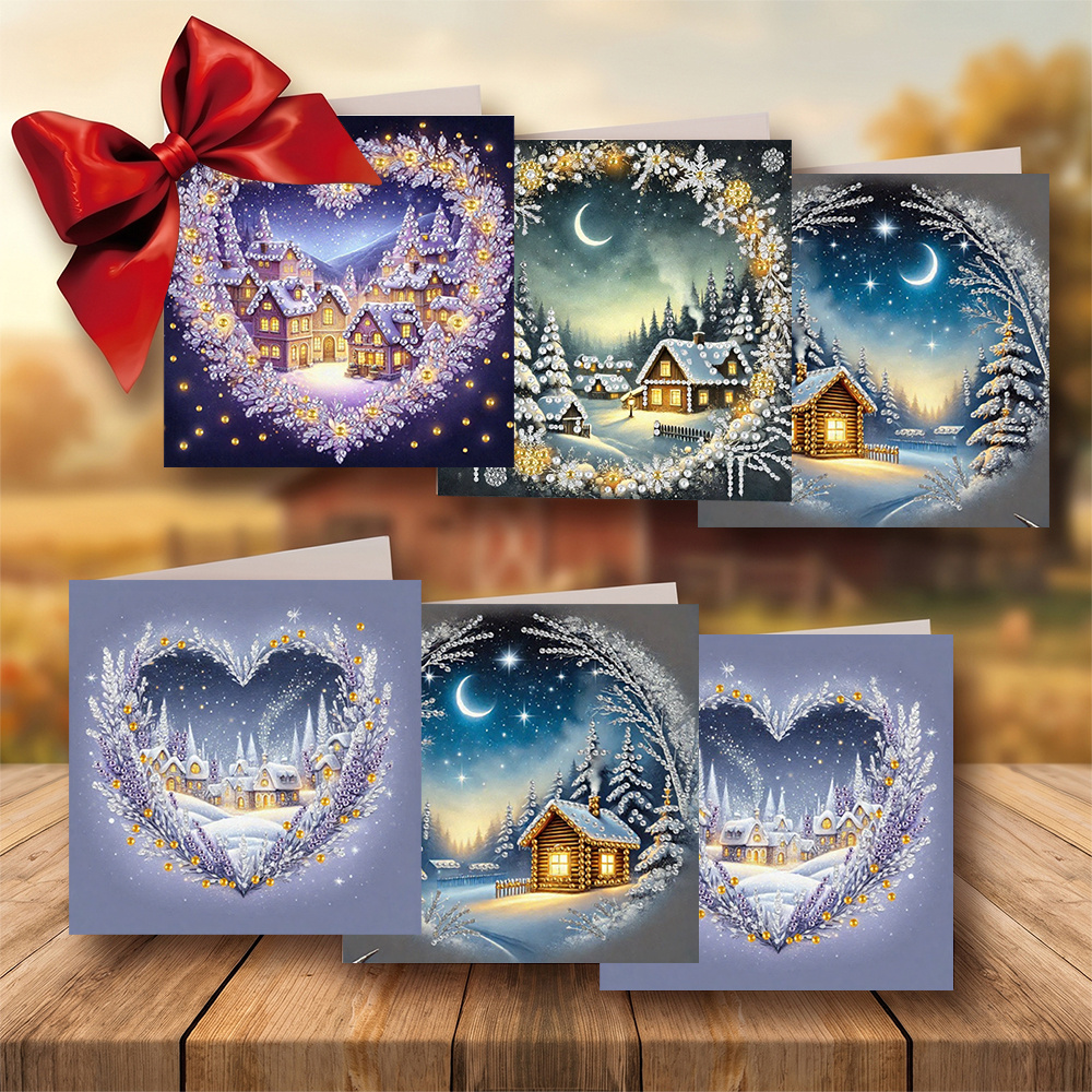 TEMU 6 cartes d'anniversaire uniques et sur le thème de d'hiver, de cœur de dessin animé, avec motif d'art diamant. Kit d'artisanat fait main avec