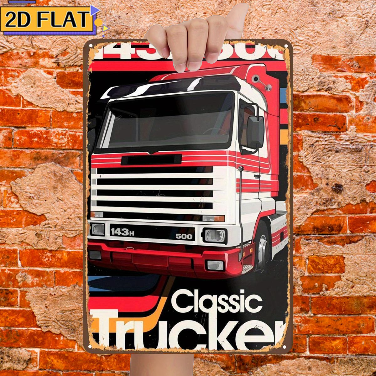 TEMU 2d Flat 1pc, Classic Trucker: 43h 500, Metal Lron Sign, Size(8"x12"/20cm*30cm) Decoratve Paintings/room/restaurant/bar/door/garage Decor