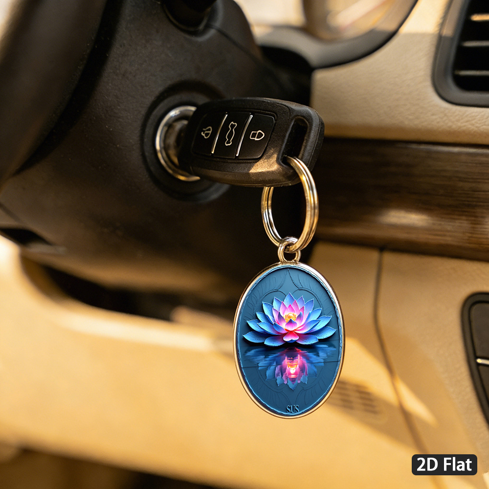 Elegant Lotus-themed Spherical Keychain, Blue-pink Gradient