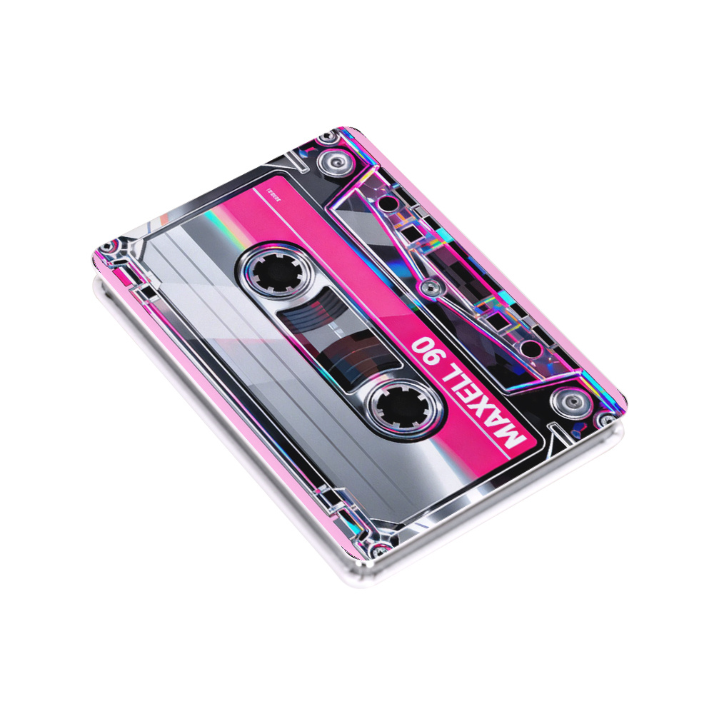 TEMU 1pc 1x/2x Magnifying Portable Folding Compact Mirror, Retro 80s Holographic Cassette Tape Y2k Aesthetic Makeup Mirror, Compact Mirror For Purse